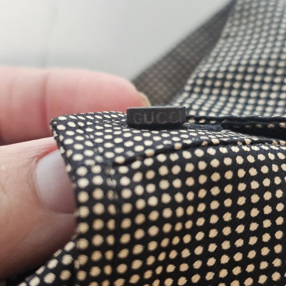 Gucci Mens Silk‎ Button Down Shirt 43/17 Brown Micro Dot GG Logo Pocket Italy